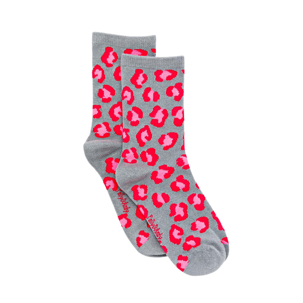 Pink & Red Leopard Bamboo Sock (seamless toe)